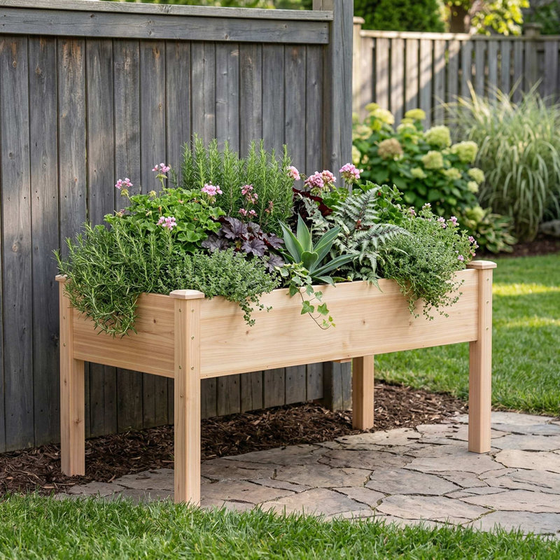 Heavy-Duty 300LBS Load Capacity Weather-Resistant Natural Solid Fir Wood Elevated Raised Garden Bed Planter Box With Sturdy Reinforced Support Legs Set Of 2