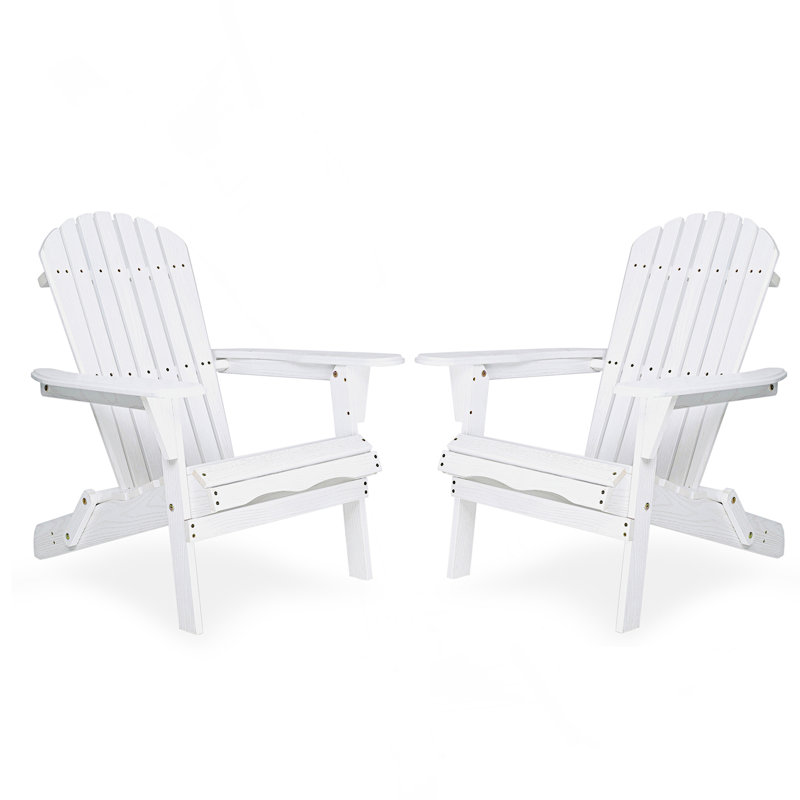 Set Of 2 Outdoor Folding Adirondack Chair, Lounge Patio Chair, White