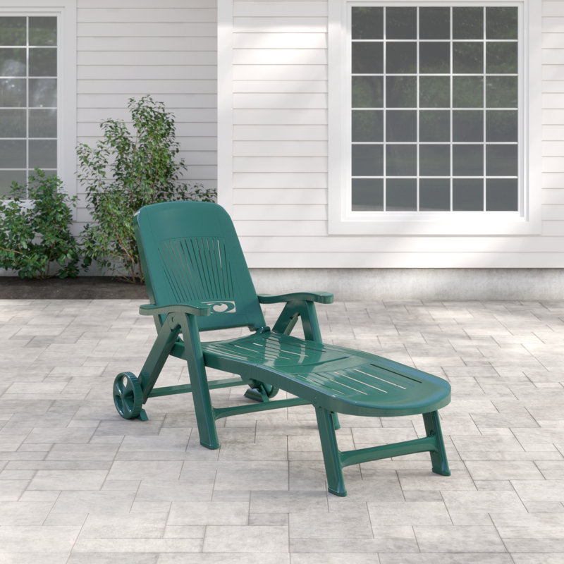 Kali Folding Sun Lounger with Wheels and Reclining Back Rest, Forest Green