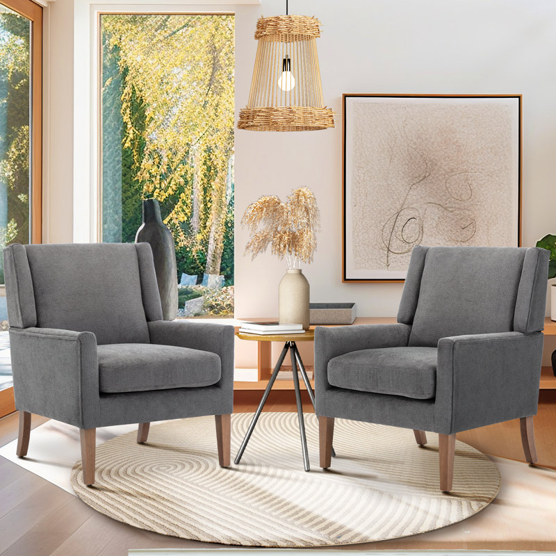 Ensemble de 2 fauteuils d'appoint rembourrés à oreilles 28,35 po de large, Lin gris