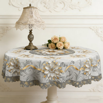 1pc elegant white and gold floral Lethea with a retro silver-grey luxury style, embossed edges, and durable woven polyester fabric, suitable for home kitchen, outdoor garden, festival gatherings, restaurant and banquet decoration