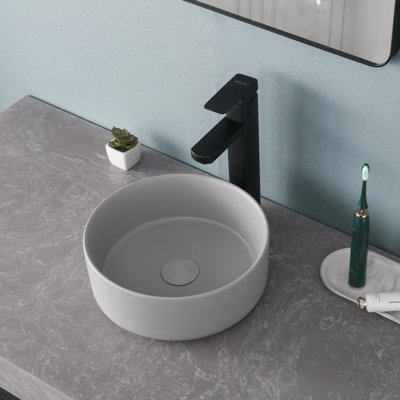 Classic Grey Upgrades  11 13/16" Round Ceramic Bathroom Sink Set - 4 1/8" Height, with Adorable Soap Box & 1 1/4" Drain - Ideal for Small sized bathroom