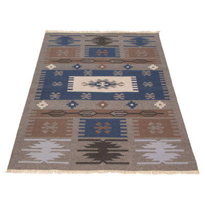 Ankara FW Blue, Grey Kilim 5'3" x 7'11"