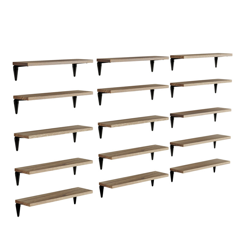 17" X 4.5" Floating Shelves For Wall Decor, Real Wooden Shelves, Wall Mounted Shelves For Living Room And Office Supplies, Farmhouse & Montessori Decor, Home Organization, Hanging, Burnt, 15 Pcs