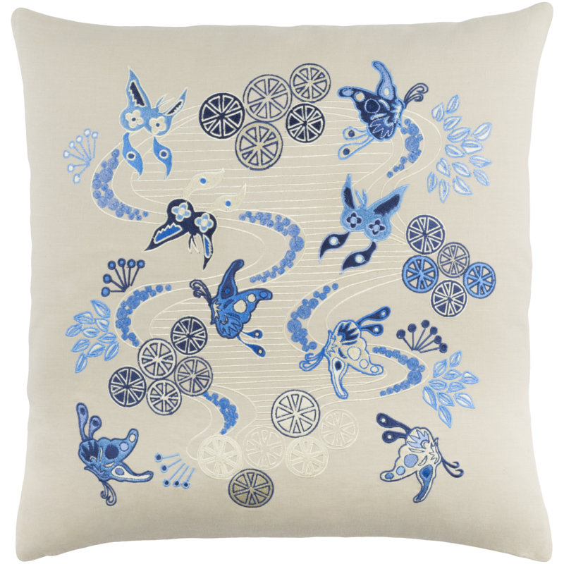 Kismet Chinese River Square Linen Blend Pillow Cover, 20" H x 20" W x 0.25" D, Brown/Blue