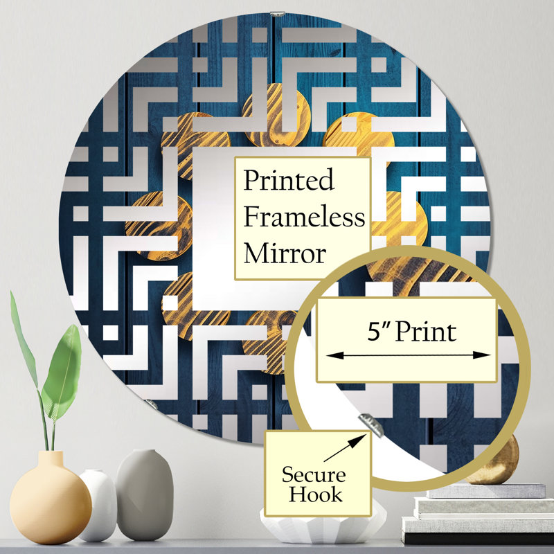 Sacred Geometry In Blue And Gold - Square Wall Mirror, 23.6" x 23.6"