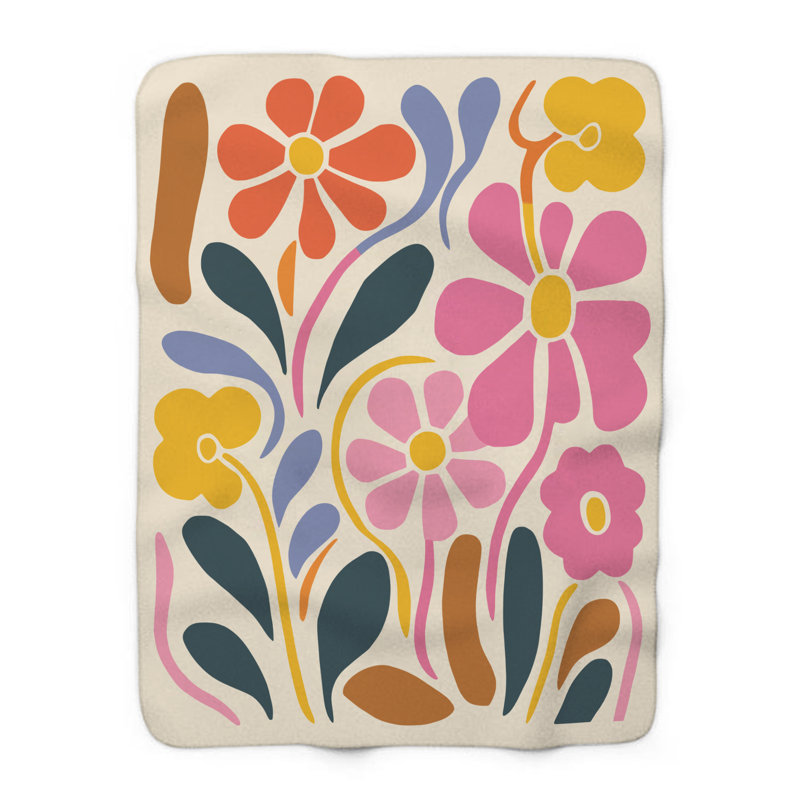 Lumineux kaléidoscope de fleurs - couverture en sherpa de qualité supérieure - reproduction d'art luxueuse, Grand lit
