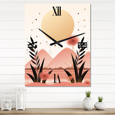 Boho Dreams, paysage abstrait en rose rétro - horloge murale paysage abstrait