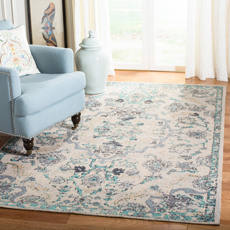 Tapis oriental gris / turquoise Poulson, Rectangle 5 pi x 8 pi