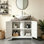 Cream Freestanding Under Sink Bathroom Cabinet, Engineered Wood Storage Cupboard with U-Cutout, Double Arched Doors & Adjustable Shelf