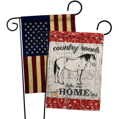 Mélange de polyester à 2 côtés 19 x 13 po country routes cheval drapeau de jardin