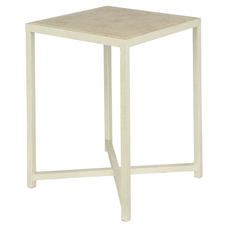 LA Stone Cross Legs End Table, Lite Travertine, Oyster White