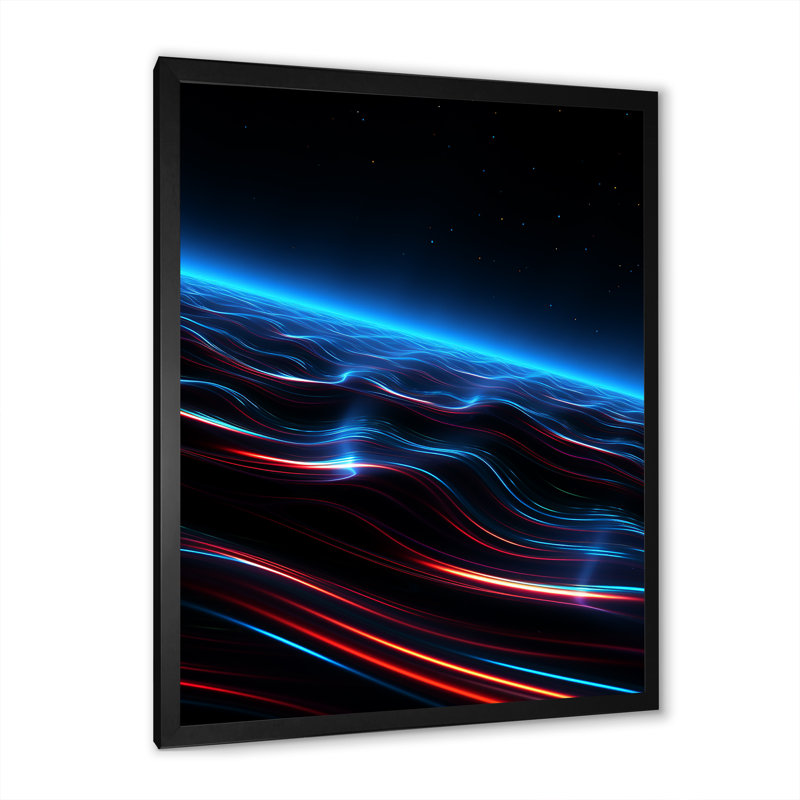 Black Planet Horizon - Space Planet Wall Art, Black Single Picture Framed, 32" H x 16" W x 1" D