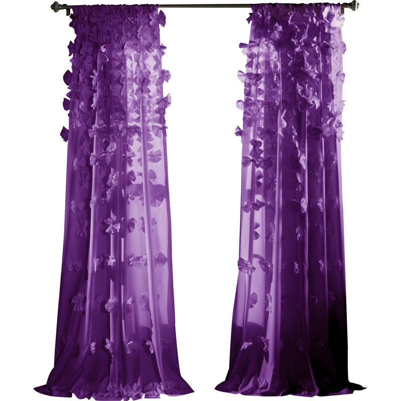 White Polyester Semi Sheer Curtain Panel with Handmade Bows