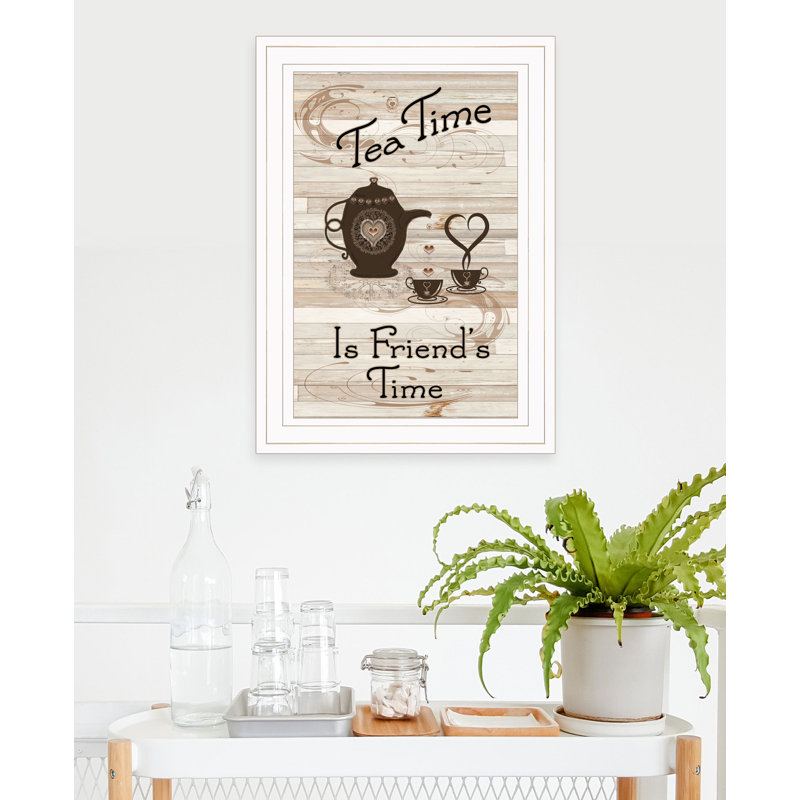 «Tea Time is Friend's Time», art mural encadré pour le salon et la décoration intérieure, Cadre blanc