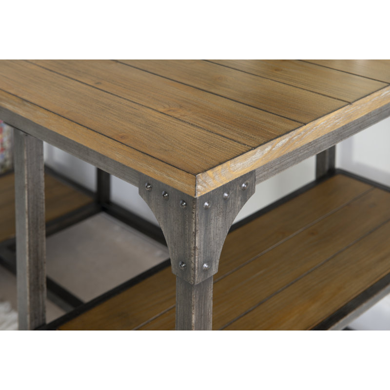 Rhem Industrial Solid Wood Desk With Shelves