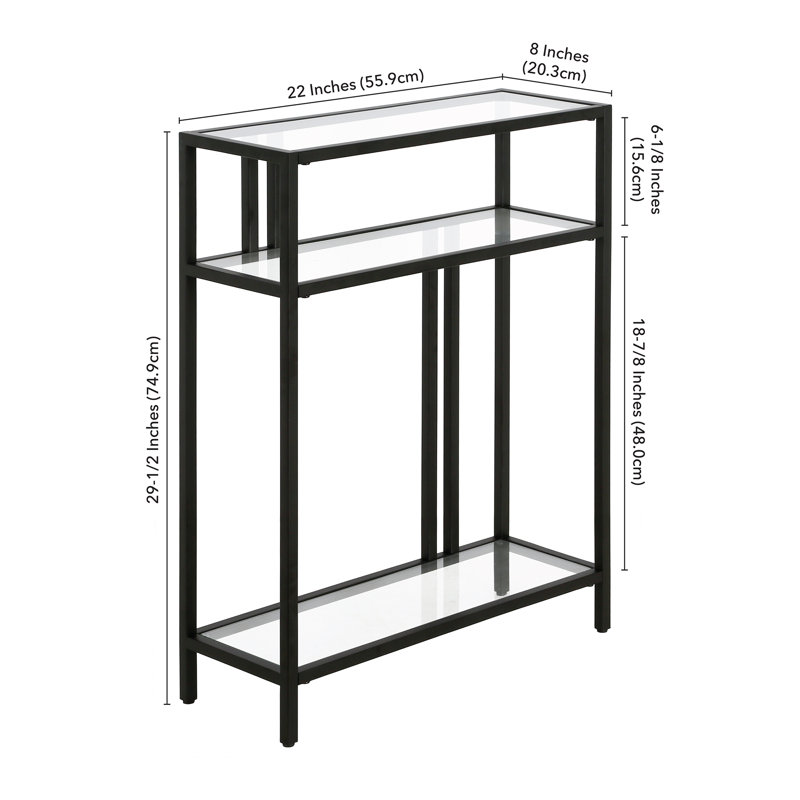 Adamsville 55.9cm Glass Top Console Table, Blackened Bronze