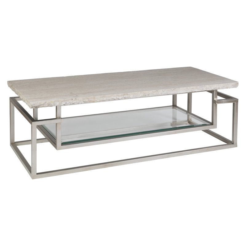 Contemporary Theo Rectangular Beige Travertine Cocktail Table