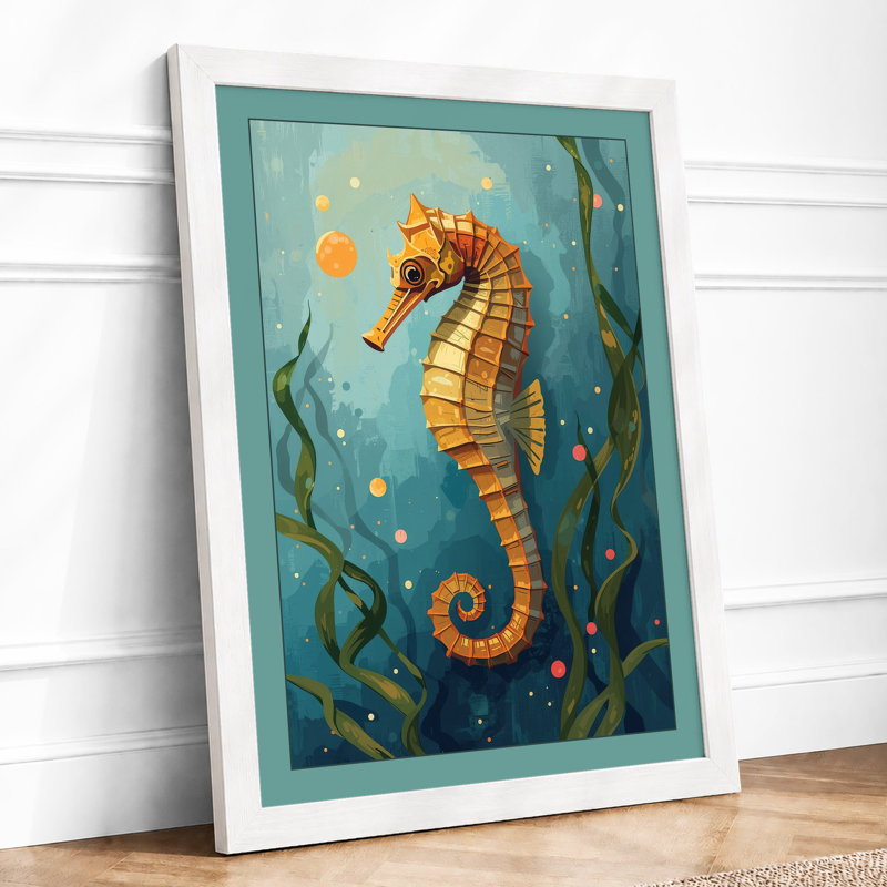 Striped Seahorse Coastal - Framed Print, A1 - 84.1 x 59.4 cm, White