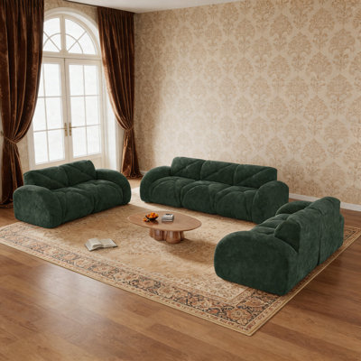 3-Piece Modular Velvet Sofa Set, Oversized 7-Seater Cloud Couch, 2×2 Seater + 1×3 Seater Comfy Upholstered Sofa With 32D High-Density Foam, No Assembly Living Room Sofa
