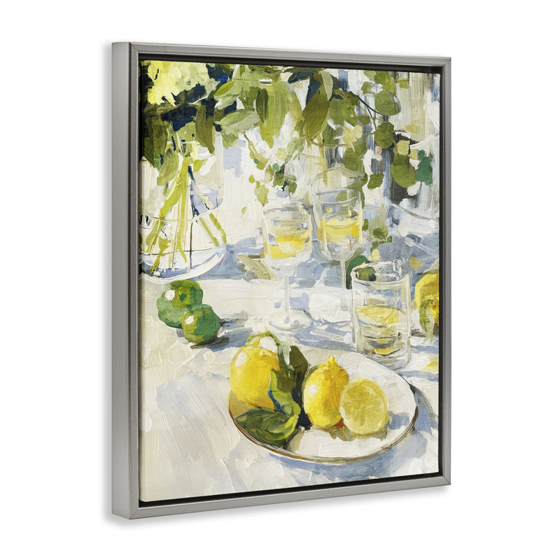 Cadre flottant Meringue Lemons, conception par Annabelle Hall, H 21 po x l 17 po, Cadre flottant gris lustré