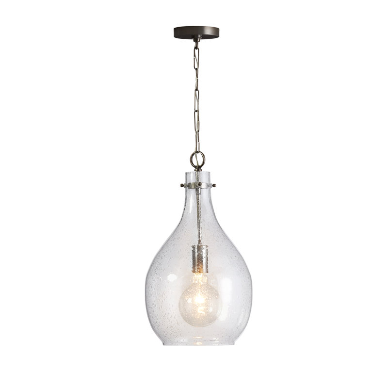 1 - Light Single Pendant, Polished Pewter, Seeded