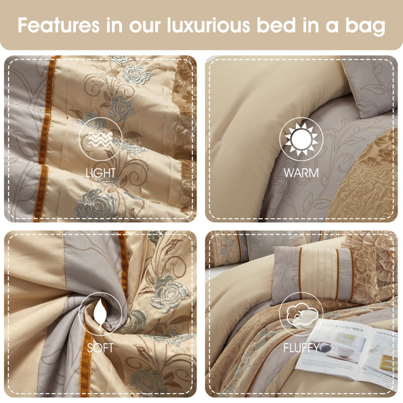 Sand Queen Microfiber Comforter Set with Floral Embroidery