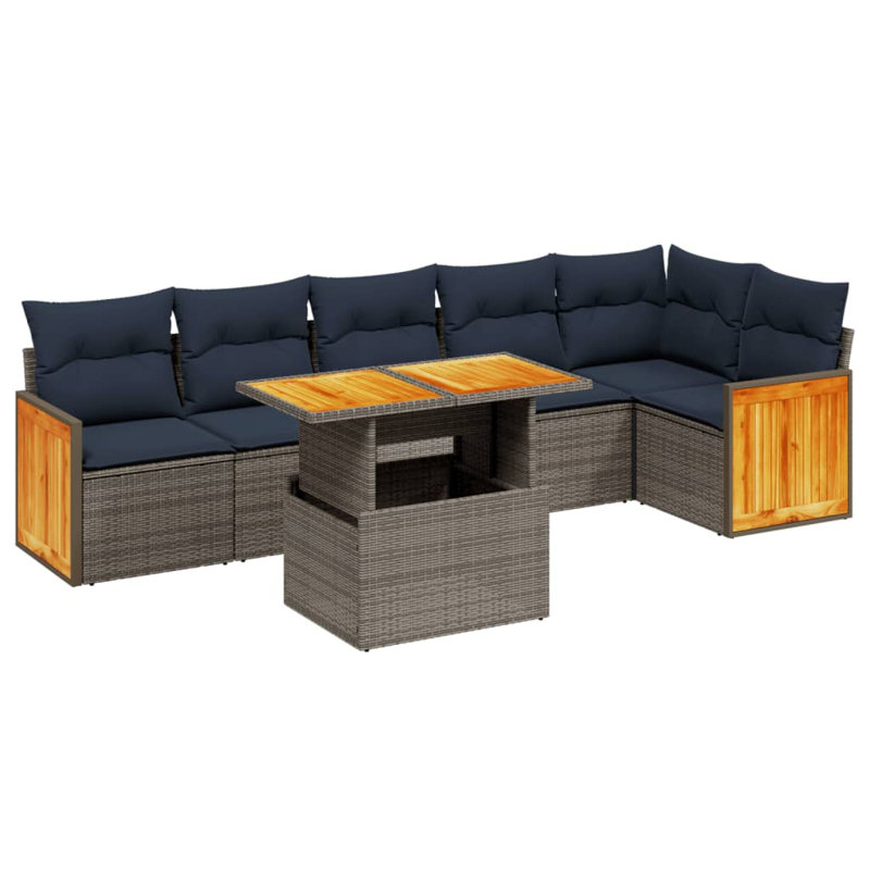  Ensemble de canapé de patio 7 pièces avec coussins en rotin de polyester, Gris, Bleu
