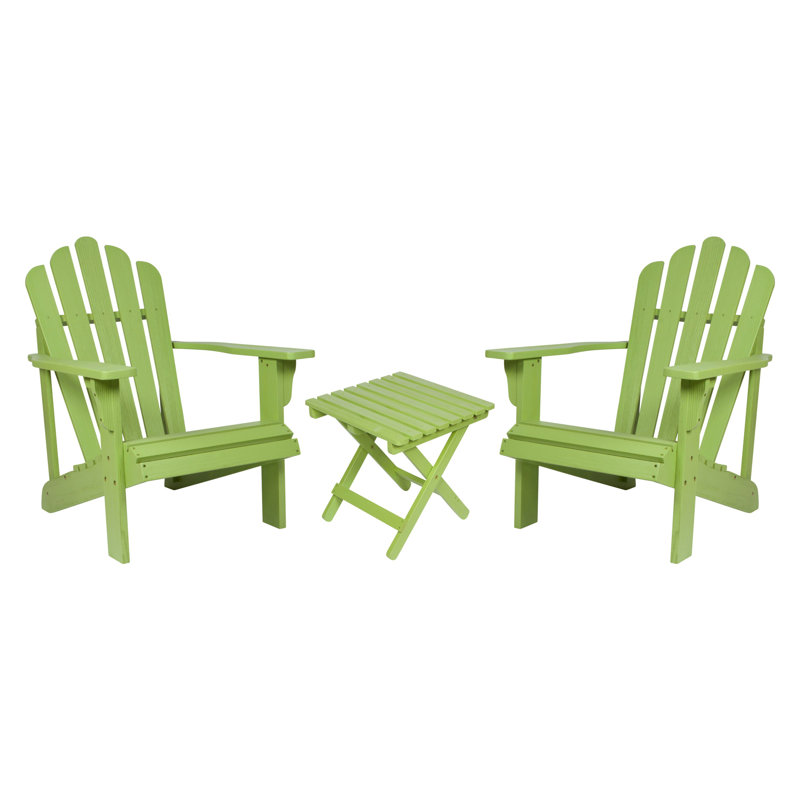 Brently Outdoor Adirondack Chair and Side Table Set, Lime Green