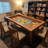 Solid Wood Board Game Table with Large Gaming Surface, Side Storage Grooves and Dining Table Function