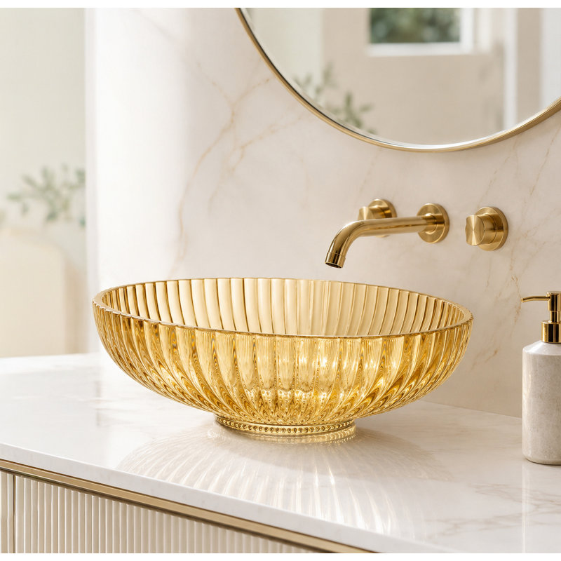 Majestic 21" Glass Oval Vessel Bathroom Sink, Champagne