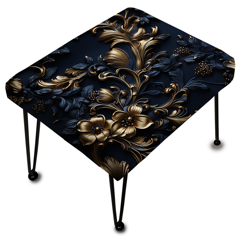Cobalt Blue Gilded Frames Victorian Pattern - Damask Rectangle Ottoman