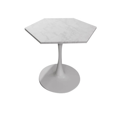 Table basse hexagonale moderne 31,50 "avec plateau en marbre imprimé blanc et base en métal pour la salle à manger, la cuisine et le salon