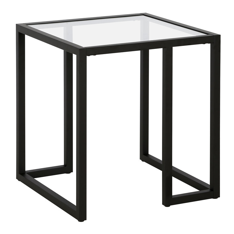 Oscar Glass Top Sled End Table, Blackened Bronze