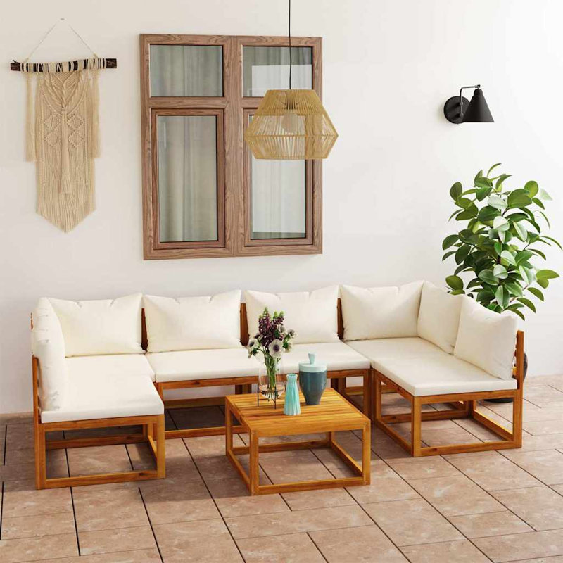 Ensemble de patio 5 pièces avec coussin en bois d'acacia massif, 2x corner + 2x armchair + table, Gris