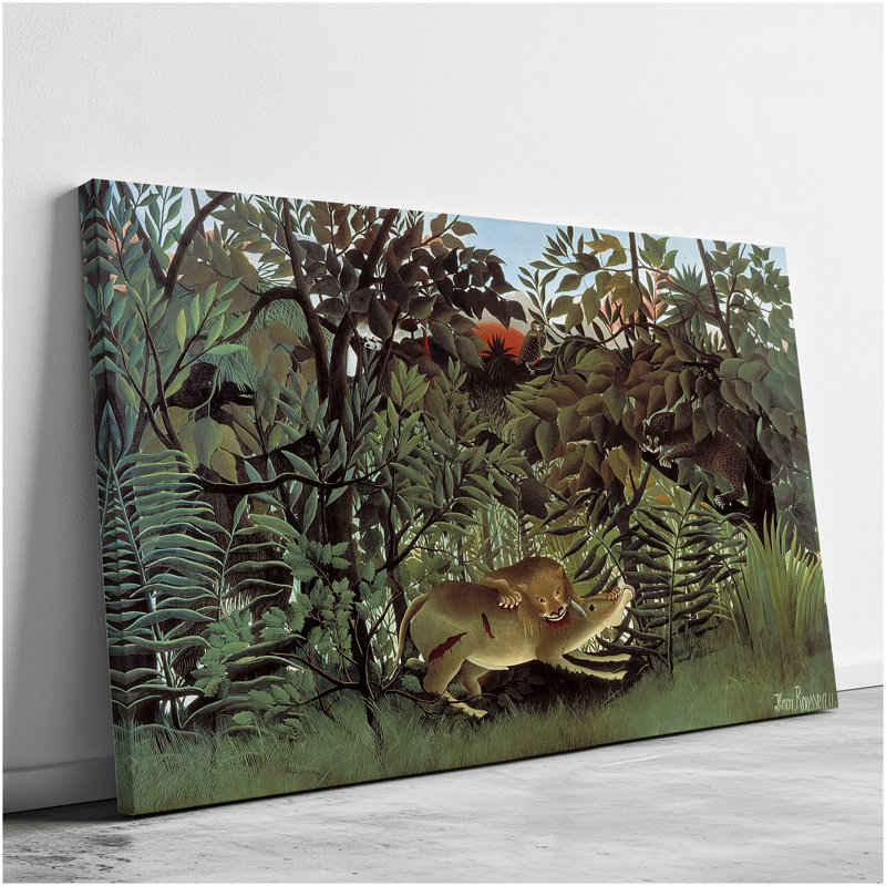 Le lion affamé se jette sur l'antilope par Henri Rousseau Taille: 16 x 24 x 1,5, impression sur toile, estampe numérique, art mural pour la décoration intérieure