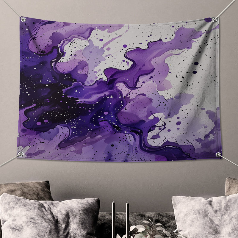 Tapisserie murale «Purple Splash» - Décoration murale abstraite, 104in H x88 with 4 Grommets