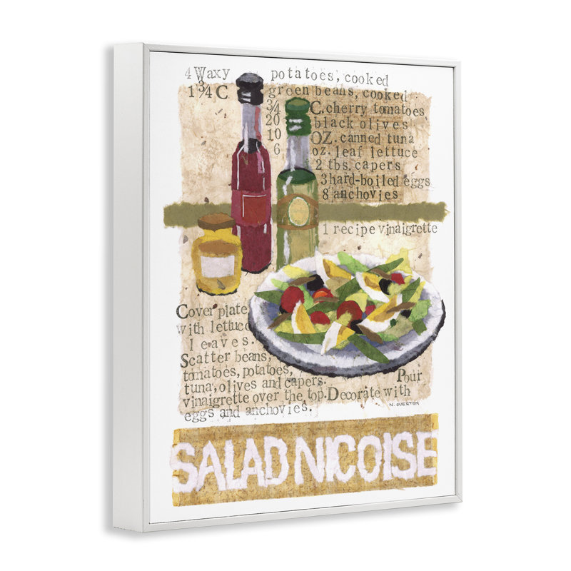 Recette de salade niçoise par Nancy Overton, Estampe numérique encadrée blanc bord de mer, H 30 po x l 24 po