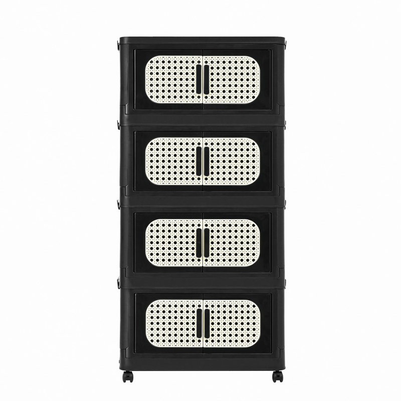 Armoire de rangement latérale pliante large, bacs de rangement pliables avec porte magnétique, armoire de rangement en plastique avec roues