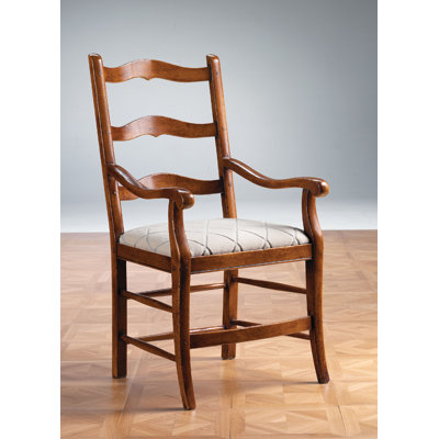 Upholstered Ladder Back Arm Chair in Brown