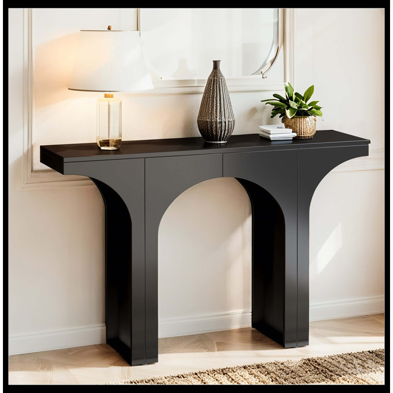 47" Console Table, Wooden Entryway Table Sofa Table With Arch Base