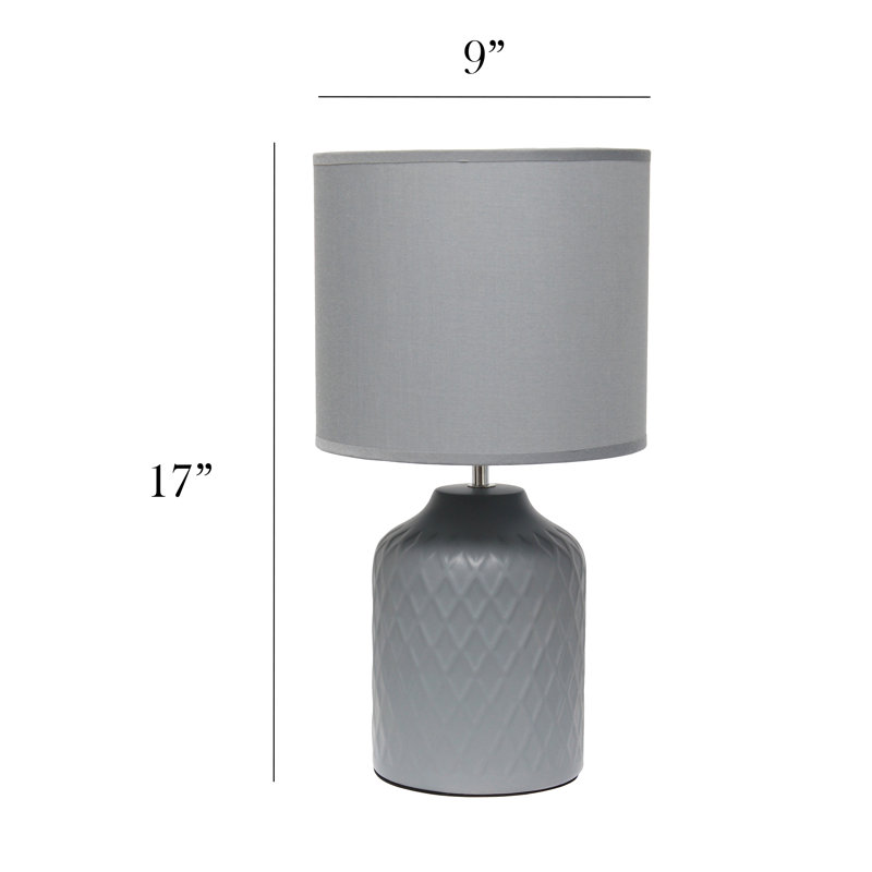 Simple Designs 17.25" Zavannah Ceramic Table Lamp With Matching Drum Shade, Gray