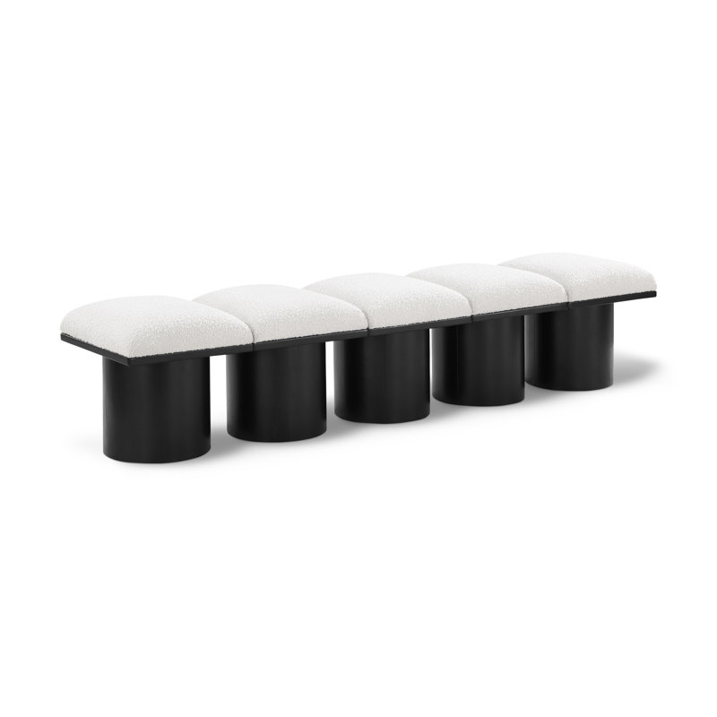 Banc rembourré Horatia, Tissu crème bouclé, H 17,5 po x l 77,5 po x P 18 po, Noir, noir, noir, noir