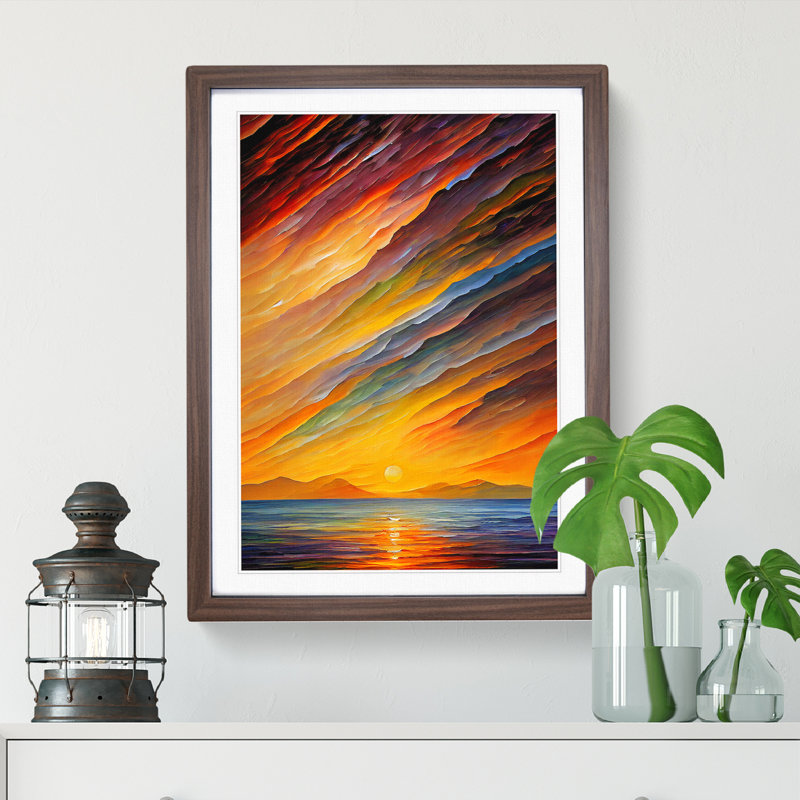 Ocean Sunrise No.4 - Single Picture Frame Painting, Walnut Framed, 64cm H x 46cm W x 2cm D