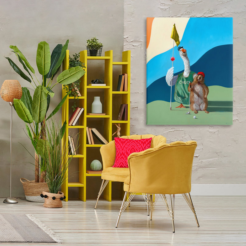 «Golfing Goose & Gopher», art mural sur toile par Lucia Heffernan, H 20 po x l 16 po x P 1,5 po