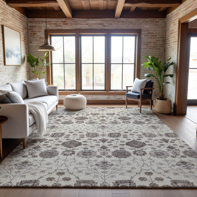 Premium Machine Washable Gurubaksh AMF1155 Floral Rug, Rectangle 9' x 12'