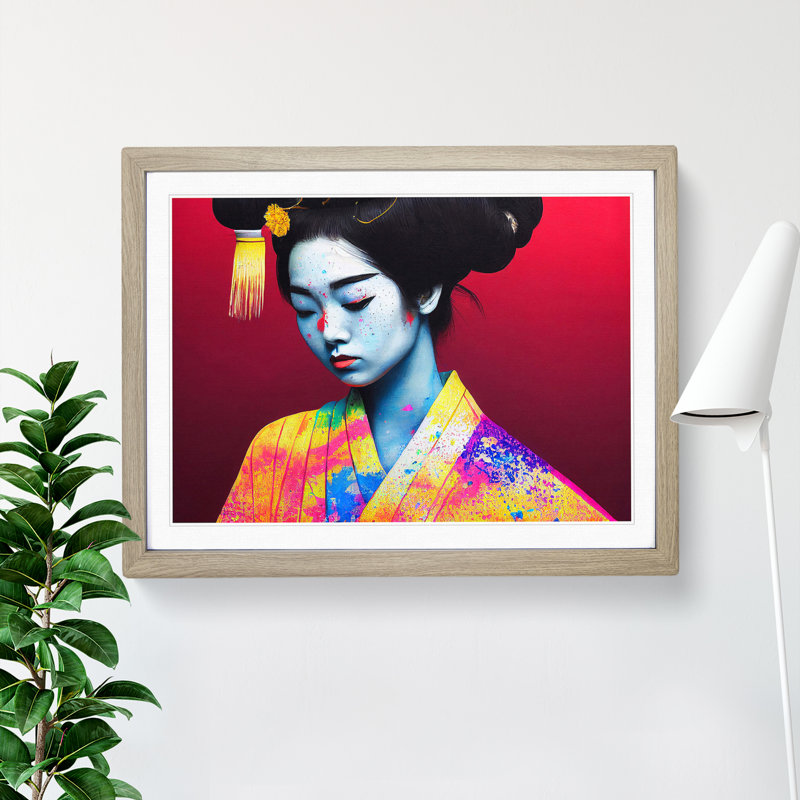 Colourful Geisha Vol.3 - Single Picture Frame Print, 46cm H x 64cm W x 2cm D, Oak Framed