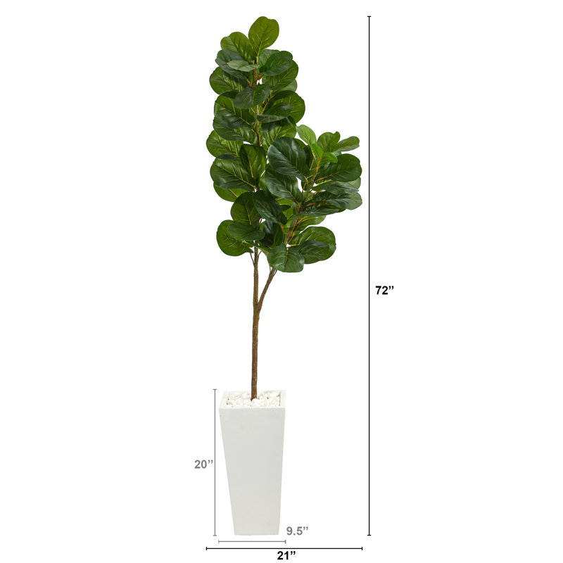 Figuier artificiel en pot, H 72 po x l 21 po x P 16 po, Blanc