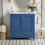 Meuble-lavabo bleu 30 po avec lavabo simple, meuble-lavabo sous-comptoir, armoire de rangement avec 2 portes et un tiroir, fermeture en douceur, rangement multifonctionnel, structure en bois massif-130186575