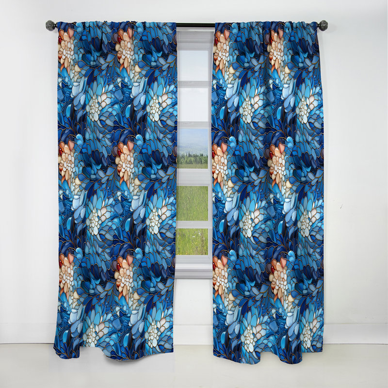 Rideau floral en velours occultant Ocean Mosaic Ii, L 52 po x L 63 po